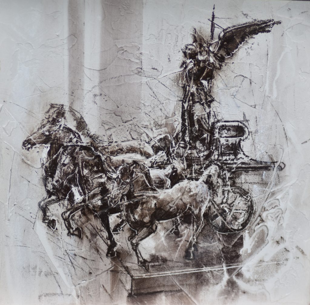 Sculpture Goddess Victoria riding on quardiga Roof of Altare the Fatherland (altare della Patria) - Rome, Italy